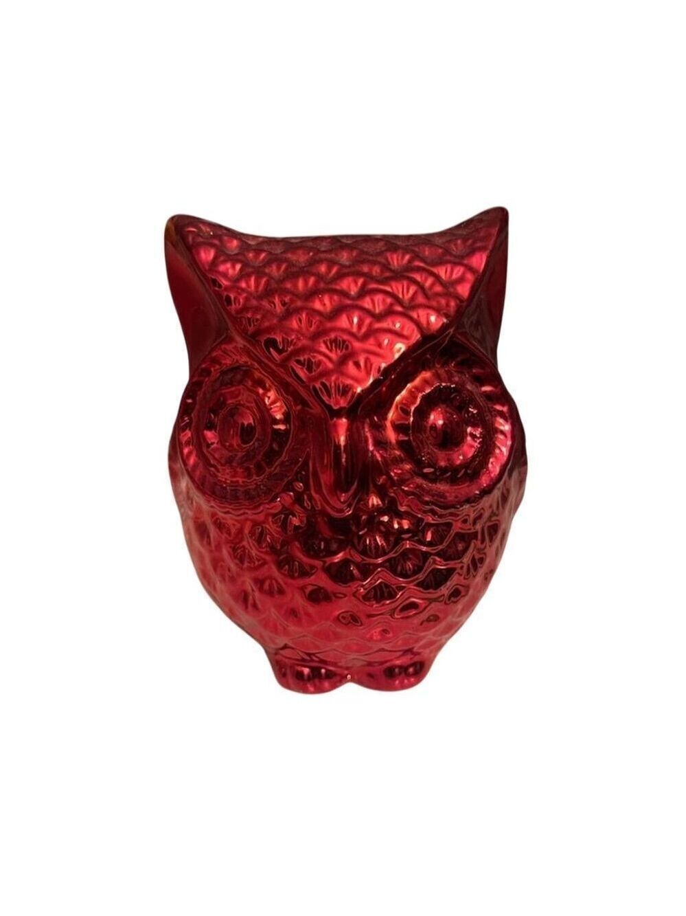 Two's Company Red Metallic Owl Coin Bank Figurine Decor 4"